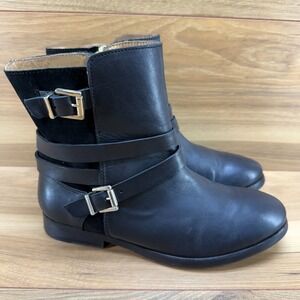 Sezane Womens Ankle Boots 6.5 EU 37 Black Leather Ankle Slip On Equestrian Zip